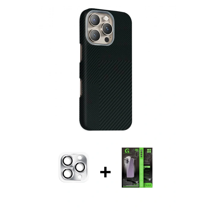 MARSİLYAN™- iPhone 16 Pro Max Kılıf Kozmos Klasik Prime - Şeffaf 360 Full Body Arka Koruyucu + Pers Alüminyum Kamera Lens - GS