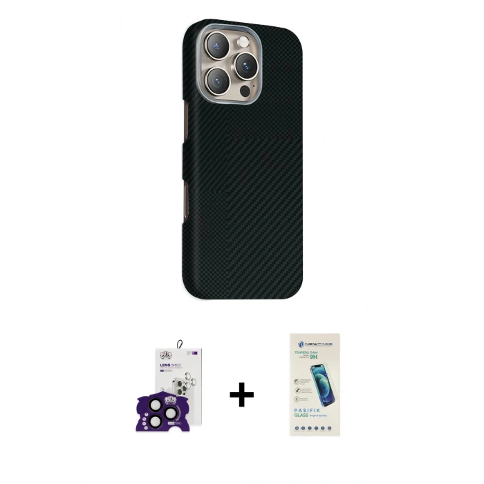 MARSİLYAN™- iPhone 16 Pro Max Kılıf Kozmos Klasik Prime - Şeffaf Pasifik Cam Ekran Koruyucu + Bilvis Titan Kamera Lens - SH