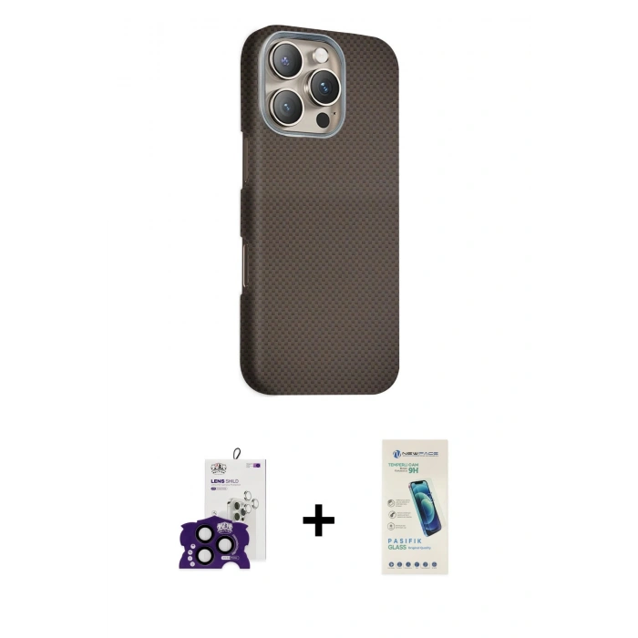 MARSİLYAN™- iPhone 16 Pro Max Kılıf Kozmos Klasik Prime - Şeffaf Pasifik Cam Ekran Koruyucu + Bilvis Titan Kamera Lens - SH