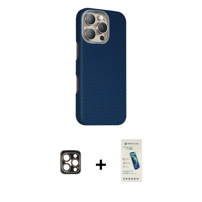 MARSİLYAN™- iPhone 16 Pro Max Kılıf Kozmos Klasik Prime - Şeffaf Pasifik Cam Ekran Koruyucu + PVD Metal Kamera Lens - GD