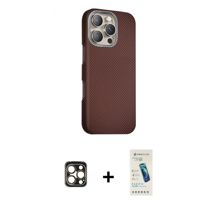 MARSİLYAN™- iPhone 16 Pro Max Kılıf Kozmos Klasik Prime - Şeffaf Pasifik Cam Ekran Koruyucu + PVD Metal Kamera Lens - GD