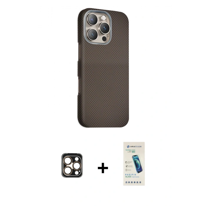 MARSİLYAN™- iPhone 16 Pro Max Kılıf Kozmos Klasik Prime - Şeffaf Pasifik Cam Ekran Koruyucu + PVD Metal Kamera Lens - GD
