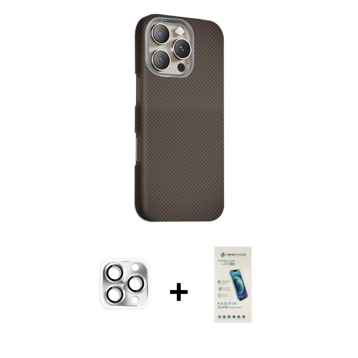 MARSİLYAN™- iPhone 16 Pro Max Kılıf Kozmos Klasik Prime - Şeffaf Pasifik Cam Ekran Koruyucu + Gümüş Pers Alüminyum Kamera Lens