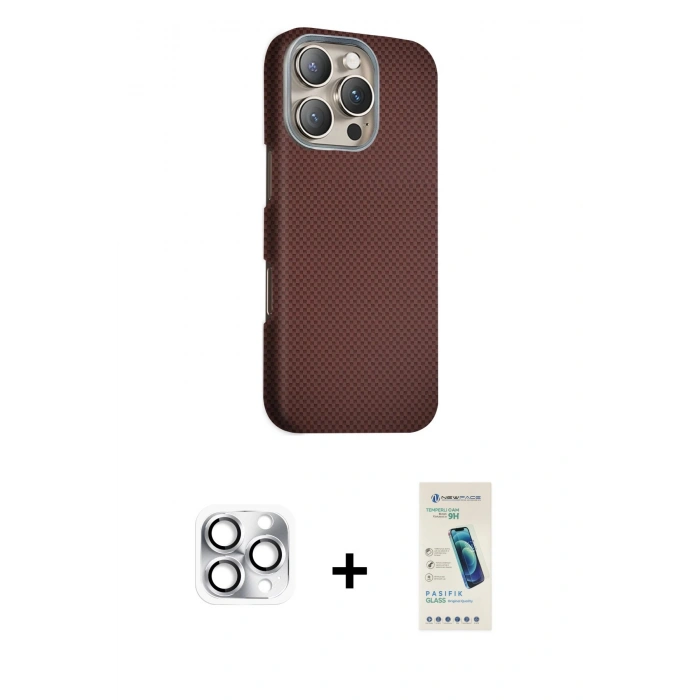 MARSİLYAN™- iPhone 16 Pro Max Kılıf Kozmos Klasik Prime - Şeffaf Pasifik Cam Ekran Koruyucu + Gümüş Pers Alüminyum Kamera Lens