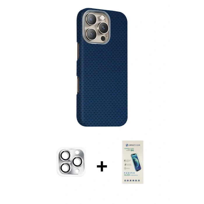 MARSİLYAN™- iPhone 16 Pro Max Kılıf Kozmos Klasik Prime - Şeffaf Pasifik Cam Ekran Koruyucu + Gümüş Pers Alüminyum Kamera Lens