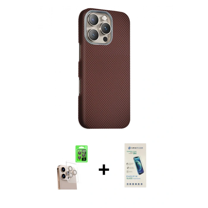 MARSİLYAN™- iPhone 16 Pro Max Kılıf Kozmos Klasik Prime - Şeffaf Pasifik Cam Ekran Koruyucu + Natural Grey Raze Metal Kamera Lens