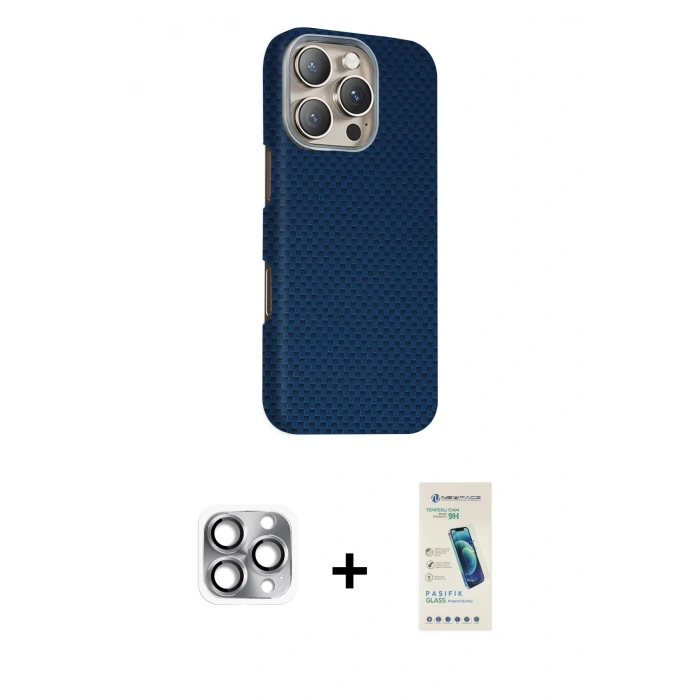 MARSİLYAN™- iPhone 16 Pro Max Kılıf Kozmos Klasik Prime - Şeffaf Pasifik Cam Ekran Koruyucu + Pers Alüminyum Kamera Lens - GI
