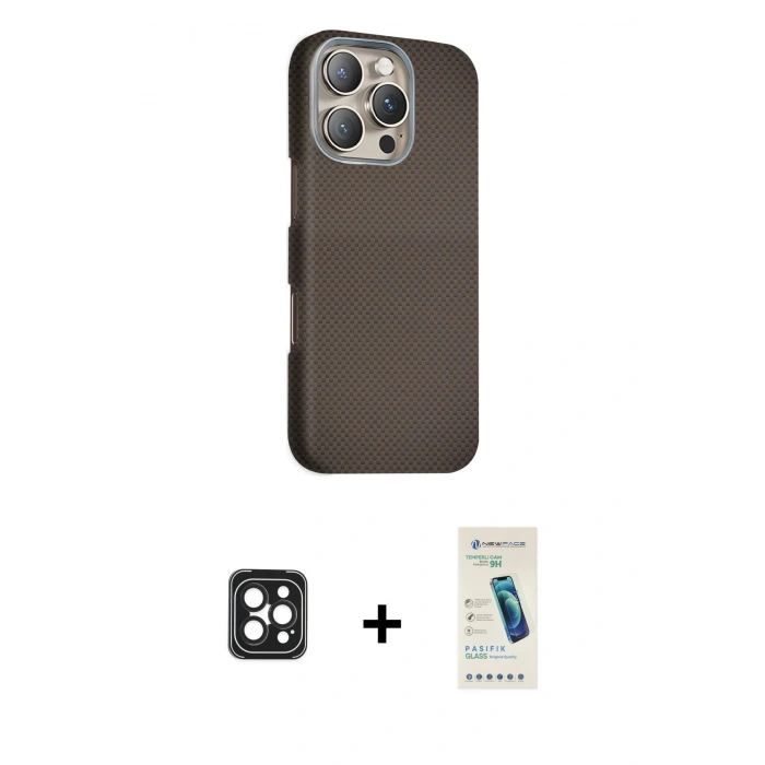 MARSİLYAN™- iPhone 16 Pro Max Kılıf Kozmos Klasik Prime - Şeffaf Pasifik Cam Ekran Koruyucu + PVD Metal Kamera Lens - SH