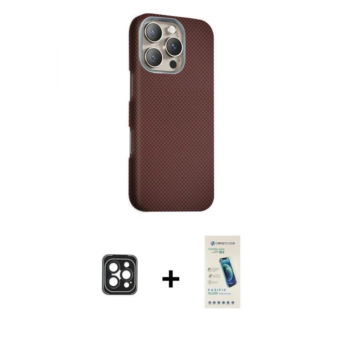 MARSİLYAN™- iPhone 16 Pro Max Kılıf Kozmos Klasik Prime - Şeffaf Pasifik Cam Ekran Koruyucu + PVD Metal Kamera Lens - SH