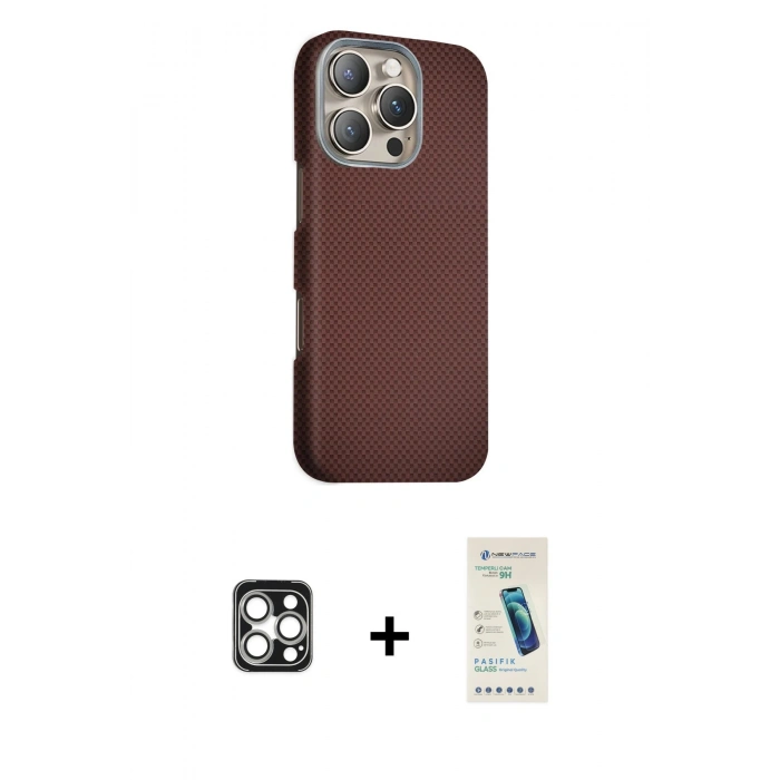 MARSİLYAN™- iPhone 16 Pro Max Kılıf Kozmos Klasik Prime - Şeffaf Pasifik Cam Ekran Koruyucu + PVD Metal Kamera Lens - GS