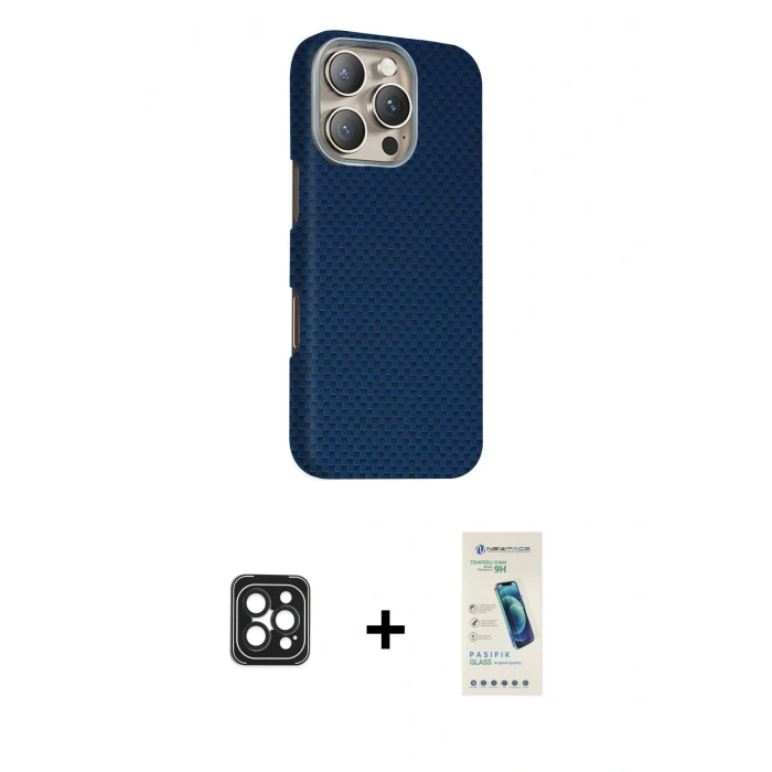 MARSİLYAN™- iPhone 16 Pro Max Kılıf Kozmos Klasik Prime - Şeffaf Pasifik Cam Ekran Koruyucu + PVD Metal Kamera Lens - SH