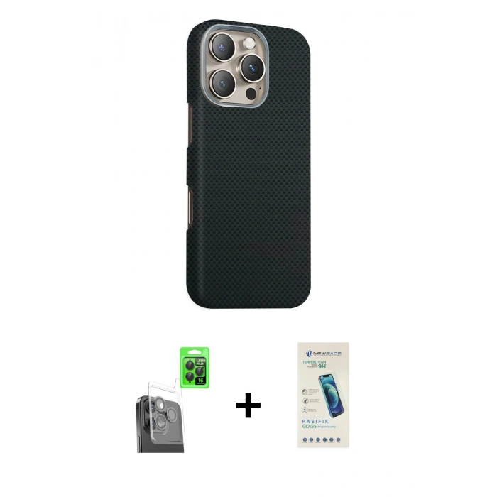 MARSİLYAN™- iPhone 16 Pro Max Kılıf Kozmos Klasik Prime - Şeffaf Pasifik Cam Ekran Koruyucu + Raze Metal Kamera Lens - SH