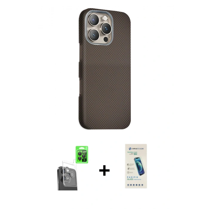 MARSİLYAN™- iPhone 16 Pro Max Kılıf Kozmos Klasik Prime - Şeffaf Pasifik Cam Ekran Koruyucu + Raze Metal Kamera Lens - SH