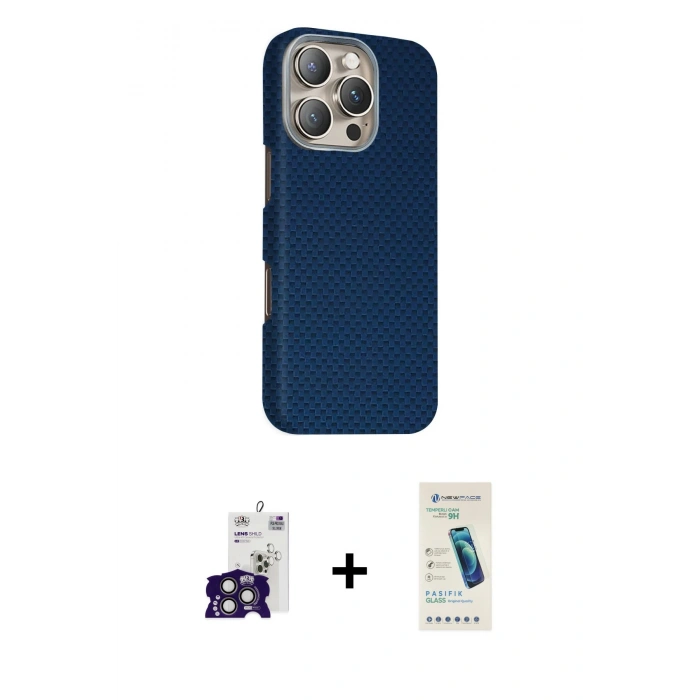 MARSİLYAN™- iPhone 16 Pro Max Kılıf Kozmos Klasik Prime - Şeffaf Pasifik Cam Ekran Koruyucu + Bilvis Titan Kamera Lens - TMGI
