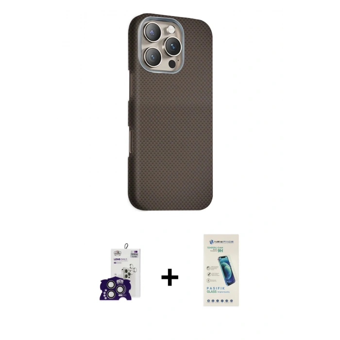 MARSİLYAN™- iPhone 16 Pro Max Kılıf Kozmos Klasik Prime - Şeffaf Pasifik Cam Ekran Koruyucu + Bilvis Titan Kamera Lens - TMGI
