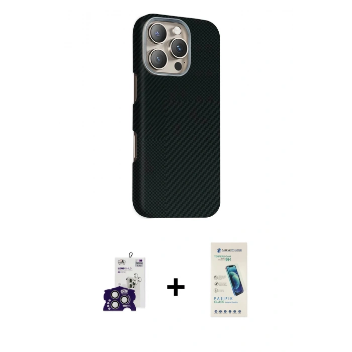 MARSİLYAN™- iPhone 16 Pro Max Kılıf Kozmos Klasik Prime - Şeffaf Pasifik Cam Ekran Koruyucu + Bilvis Titan Kamera Lens - TMGI
