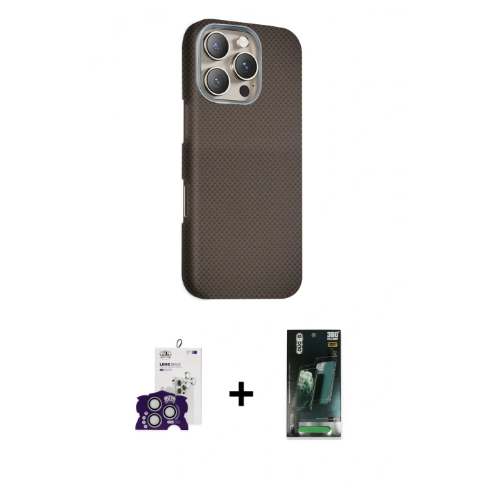 MARSİLYAN™- iPhone 16 Pro Max Kılıf Kozmos Klasik Prime - Siyah 360 Mat Full Body Arka Koruyucu + Bilvis Titan Kamera Lens - GS