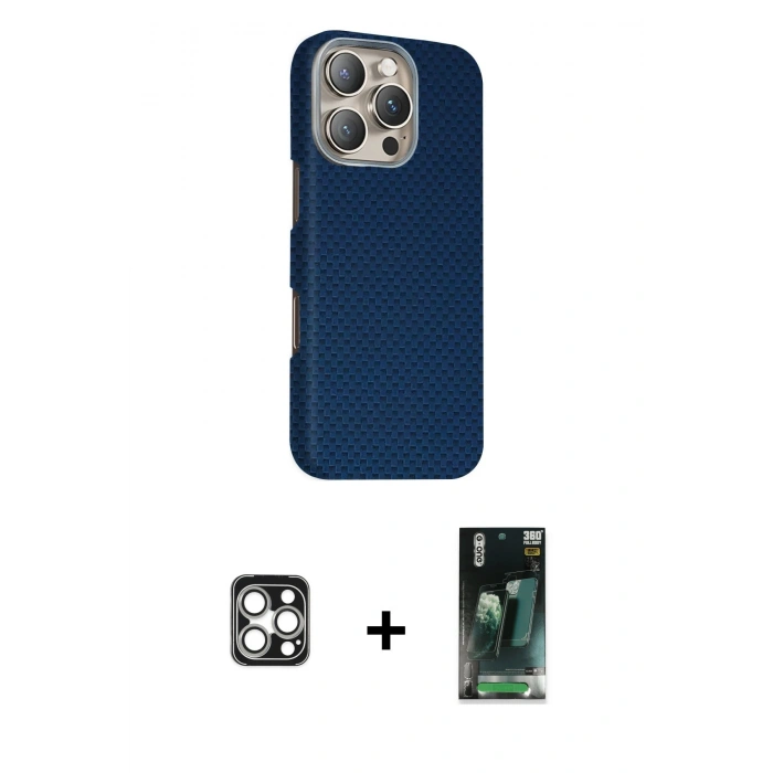 MARSİLYAN™- iPhone 16 Pro Max Kılıf Kozmos Klasik Prime - Siyah 360 Mat Full Body Arka Koruyucu + Gümüş PVD Metal Kamera Lens