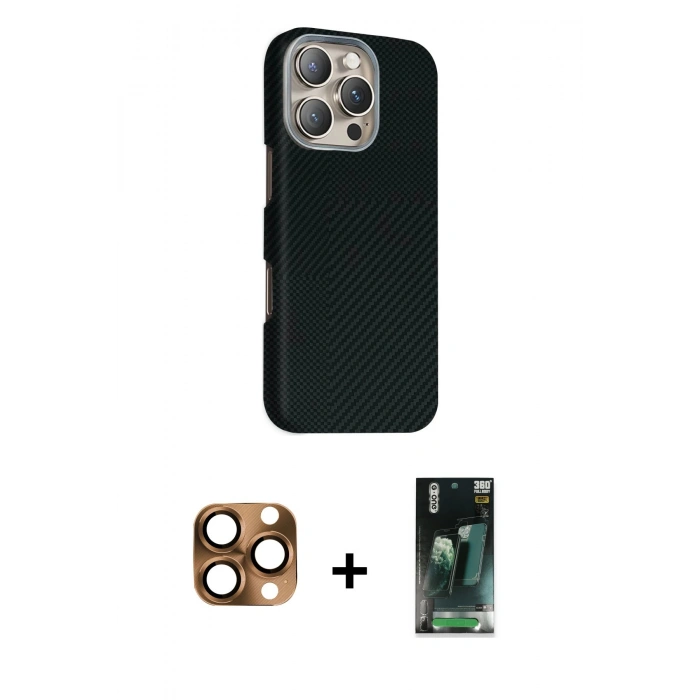 MARSİLYAN™- iPhone 16 Pro Max Kılıf Kozmos Klasik Prime - Siyah 360 Mat Full Body Arka Koruyucu + Pers Alüminyum Kamera Lens - CLTM