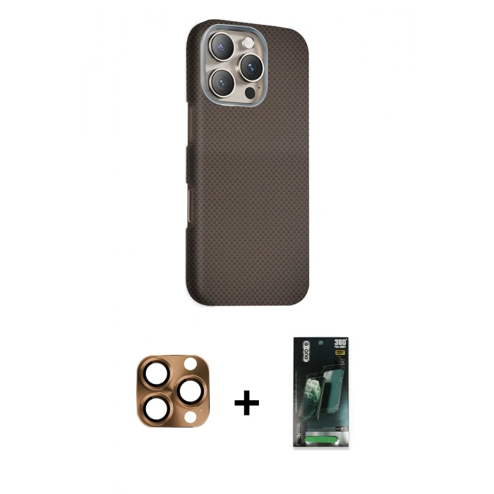 MARSİLYAN™- iPhone 16 Pro Max Kılıf Kozmos Klasik Prime - Siyah 360 Mat Full Body Arka Koruyucu + Pers Alüminyum Kamera Lens - CLTM