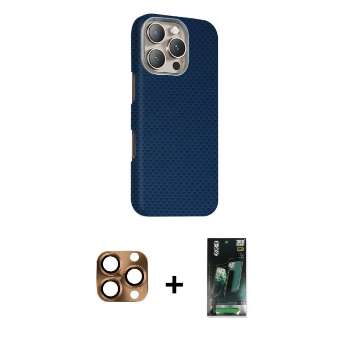 MARSİLYAN™- iPhone 16 Pro Max Kılıf Kozmos Klasik Prime - Siyah 360 Mat Full Body Arka Koruyucu + Pers Alüminyum Kamera Lens - CLTM