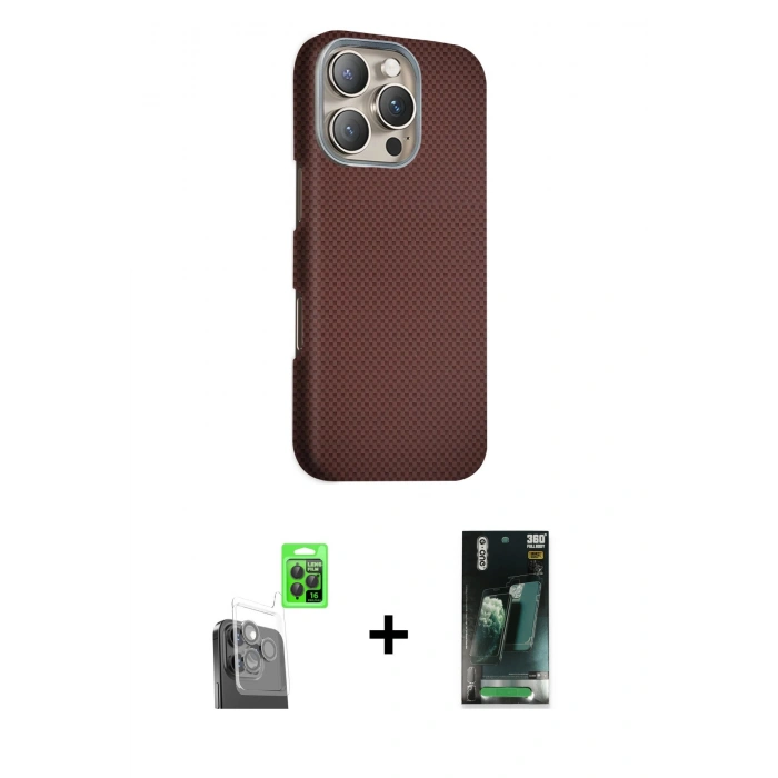 MARSİLYAN™- iPhone 16 Pro Max Kılıf Kozmos Klasik Prime - Siyah 360 Mat Full Body Arka Koruyucu + Raze Metal Kamera Lens - SH