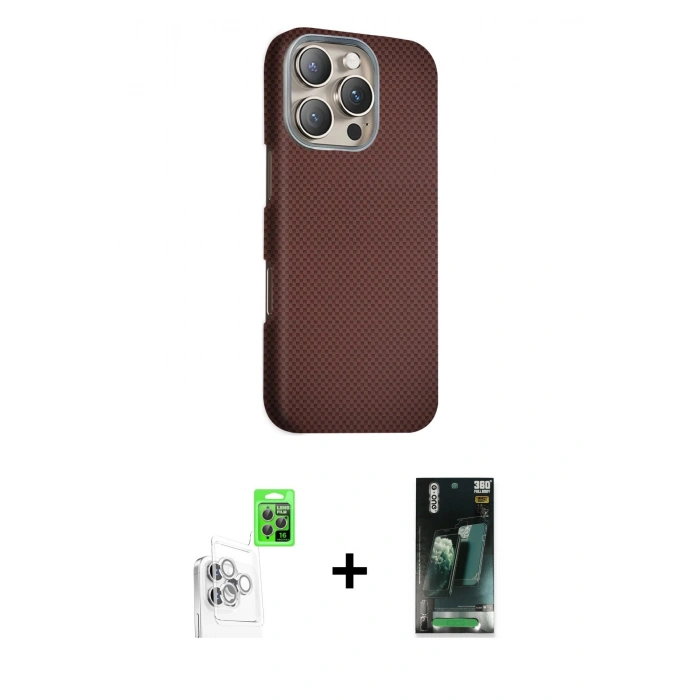 MARSİLYAN™- iPhone 16 Pro Max Kılıf Kozmos Klasik Prime - Siyah 360 Mat Full Body Arka Koruyucu + Raze Metal Kamera Lens - BZ