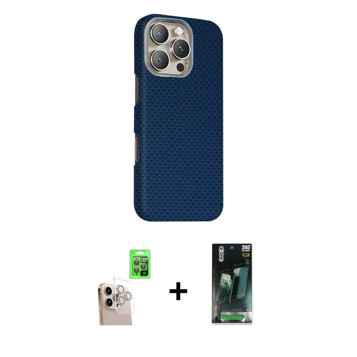 MARSİLYAN™- iPhone 16 Pro Max Kılıf Kozmos Klasik Prime - Siyah 360 Mat Full Body Arka Koruyucu + Raze Metal Kamera Lens - NLGY