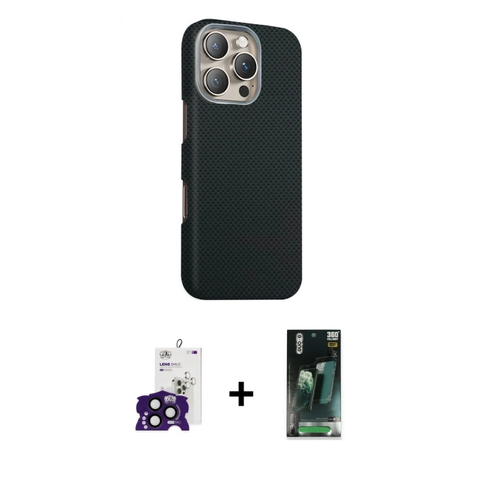 MARSİLYAN™- iPhone 16 Pro Max Kılıf Kozmos Klasik Prime - Siyah 360 Mat Full Body Arka Koruyucu + Siyah Bilvis Titan Kamera Lens