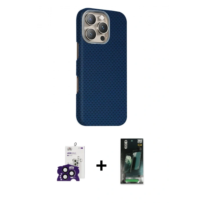 MARSİLYAN™- iPhone 16 Pro Max Kılıf Kozmos Klasik Prime - Siyah 360 Mat Full Body Arka Koruyucu + Siyah Bilvis Titan Kamera Lens