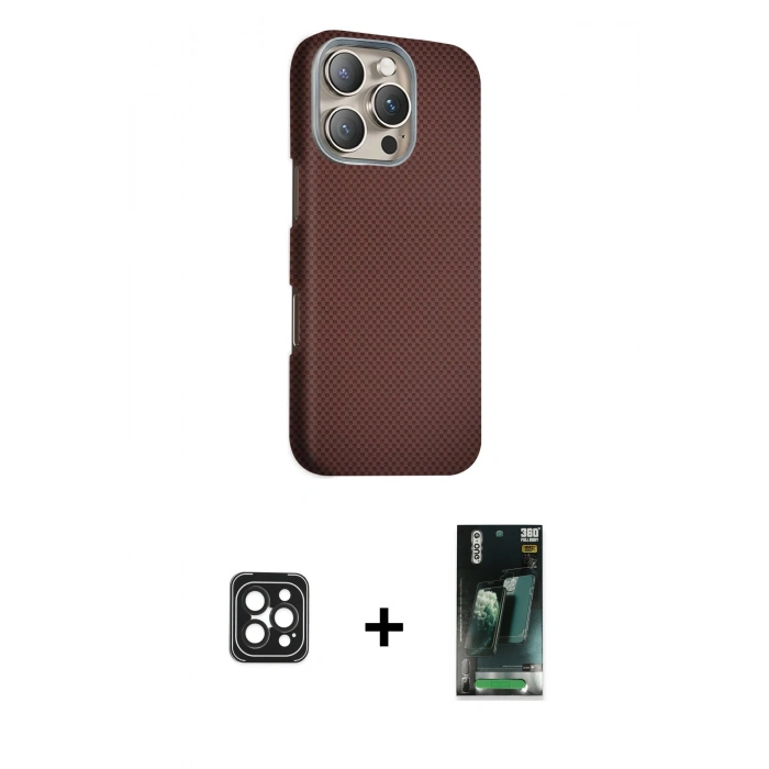 MARSİLYAN™- iPhone 16 Pro Max Kılıf Kozmos Klasik Prime - Siyah 360 Mat Full Body Arka Koruyucu + PVD Metal Kamera Lens - SH