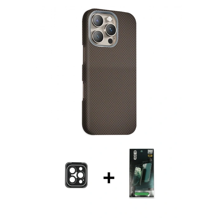 MARSİLYAN™- iPhone 16 Pro Max Kılıf Kozmos Klasik Prime - Siyah 360 Mat Full Body Arka Koruyucu + PVD Metal Kamera Lens - SH