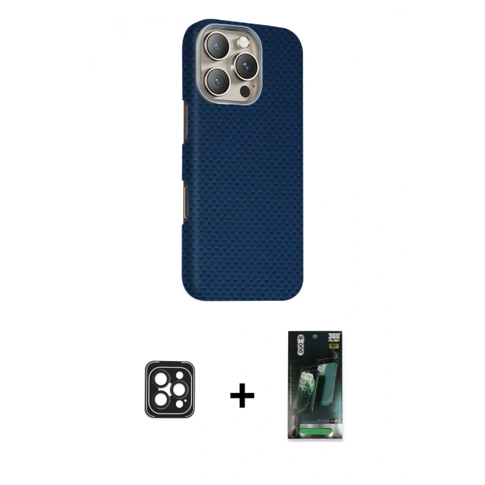 MARSİLYAN™- iPhone 16 Pro Max Kılıf Kozmos Klasik Prime - Siyah 360 Mat Full Body Arka Koruyucu + PVD Metal Kamera Lens - SH