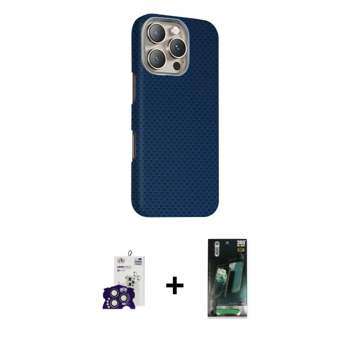MARSİLYAN™- iPhone 16 Pro Max Kılıf Kozmos Klasik Prime - Siyah 360 Mat Full Body Arka Koruyucu + Bilvis Titan Kamera Lens - TMGI