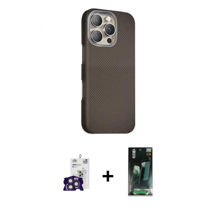 MARSİLYAN™- iPhone 16 Pro Max Kılıf Kozmos Klasik Prime - Siyah 360 Mat Full Body Arka Koruyucu + Bilvis Titan Kamera Lens - TMGI