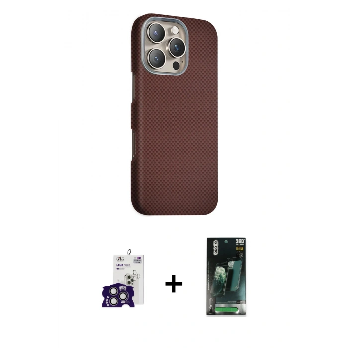 MARSİLYAN™- iPhone 16 Pro Max Kılıf Kozmos Klasik Prime - Siyah 360 Mat Full Body Arka Koruyucu + Bilvis Titan Kamera Lens - TMGI