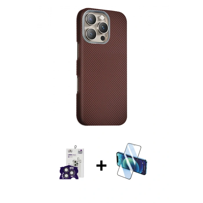 MARSİLYAN™- iPhone 16 Pro Max Kılıf Kozmos Klasik Prime - Siyah 3D Antistatik Cam Ekran Koruyucu + Bilvis Titan Kamera Lens - TMGI