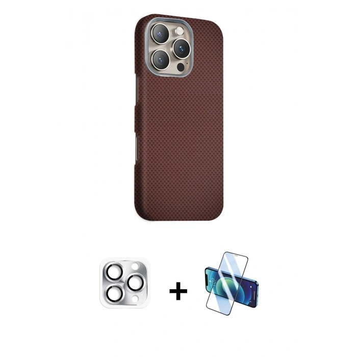 MARSİLYAN™- iPhone 16 Pro Max Kılıf Kozmos Klasik Prime - Siyah 3D Antistatik Cam Ekran Koruyucu + Pers Alüminyum Kamera Lens - GS