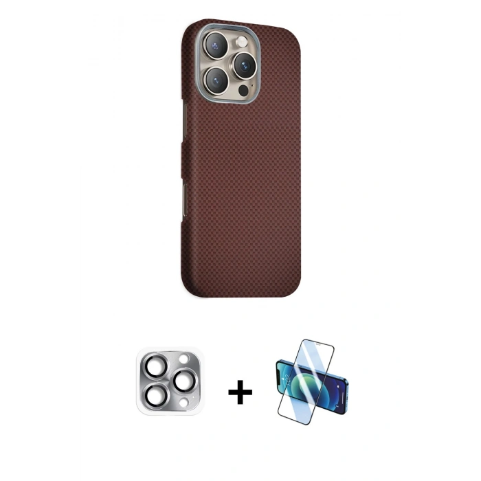MARSİLYAN™- iPhone 16 Pro Max Kılıf Kozmos Klasik Prime - Siyah 3D Antistatik Cam Ekran Koruyucu + Pers Alüminyum Kamera Lens - GI