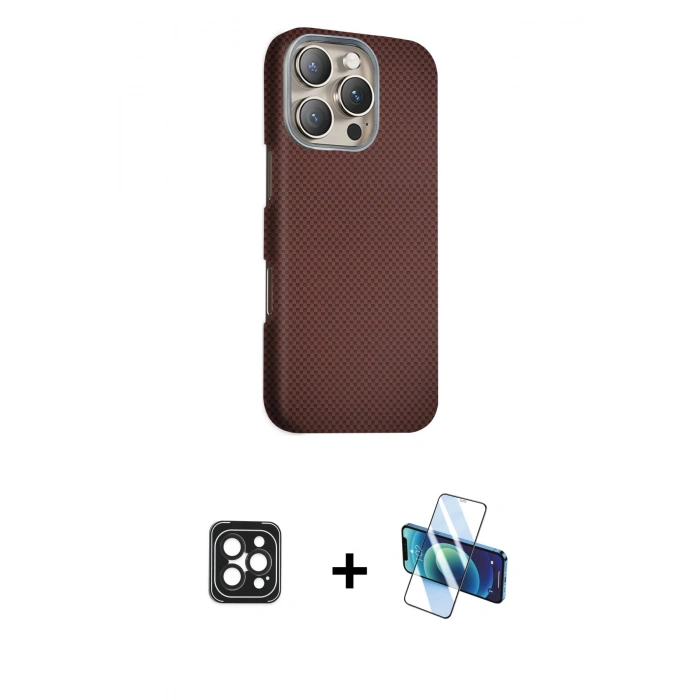 MARSİLYAN™- iPhone 16 Pro Max Kılıf Kozmos Klasik Prime - Siyah 3D Antistatik Cam Ekran Koruyucu + PVD Metal Kamera Lens - SH
