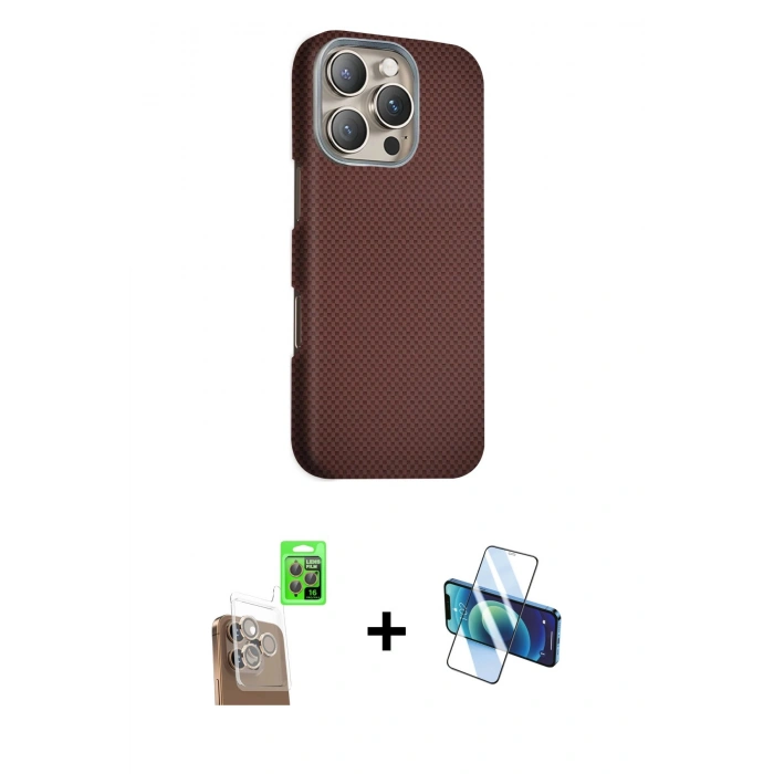 MARSİLYAN™- iPhone 16 Pro Max Kılıf Kozmos Klasik Prime - Siyah 3D Antistatik Cam Ekran Koruyucu + Raze Metal Kamera Lens - CLTM