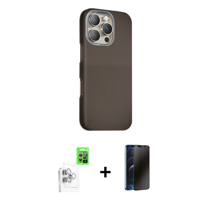 MARSİLYAN™- iPhone 16 Pro Max Kılıf Kozmos Klasik Prime - Siyah 3D Antistatik Hayalet Cam Ekran Koruyucu + Raze Metal Kamera Lens - BZ