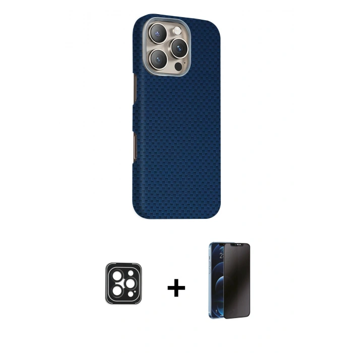 MARSİLYAN™- iPhone 16 Pro Max Kılıf Kozmos Klasik Prime - Siyah 3D Antistatik Hayalet Cam Ekran Koruyucu + PVD Metal Kamera Lens - SH