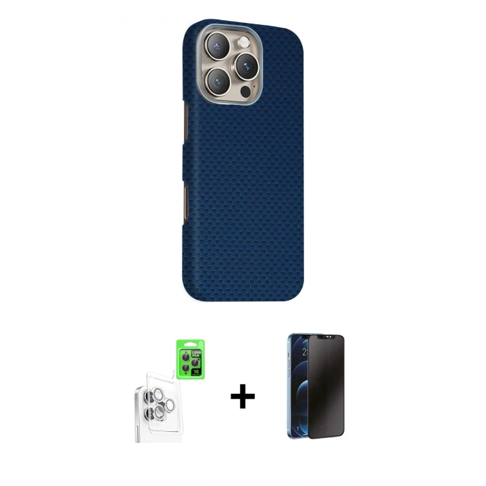MARSİLYAN™- iPhone 16 Pro Max Kılıf Kozmos Klasik Prime - Siyah 3D Antistatik Hayalet Cam Ekran Koruyucu + Raze Metal Kamera Lens - BZ