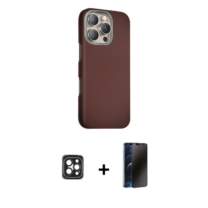 MARSİLYAN™- iPhone 16 Pro Max Kılıf Kozmos Klasik Prime - Siyah 3D Antistatik Hayalet Cam Ekran Koruyucu + PVD Metal Kamera Lens - SH