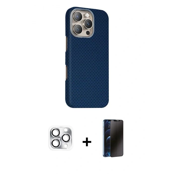 MARSİLYAN™- iPhone 16 Pro Max Kılıf Kozmos Klasik Prime - Siyah 3D Antistatik Hayalet Cam Ekran Koruyucu + Pers Alüminyum Kamera Lens - GS