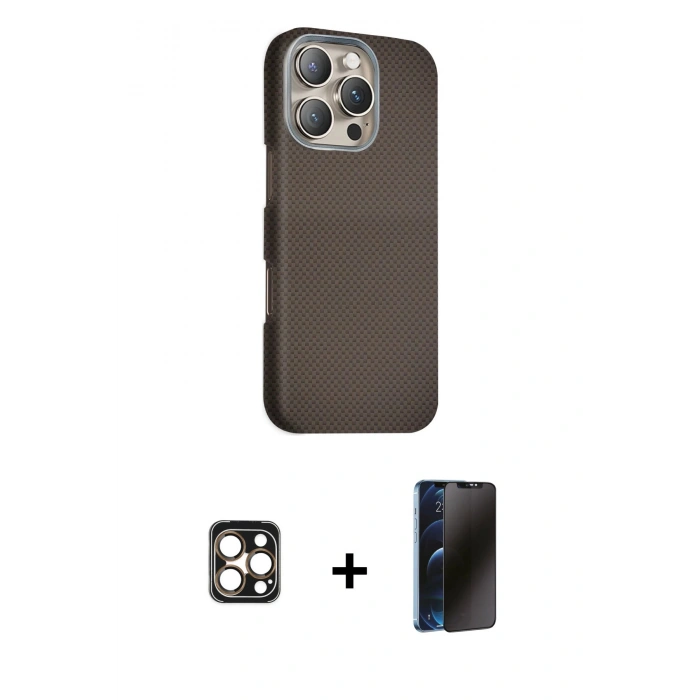 MARSİLYAN™- iPhone 16 Pro Max Kılıf Kozmos Klasik Prime - Siyah 3D Antistatik Hayalet Cam Ekran Koruyucu + PVD Metal Kamera Lens - GD