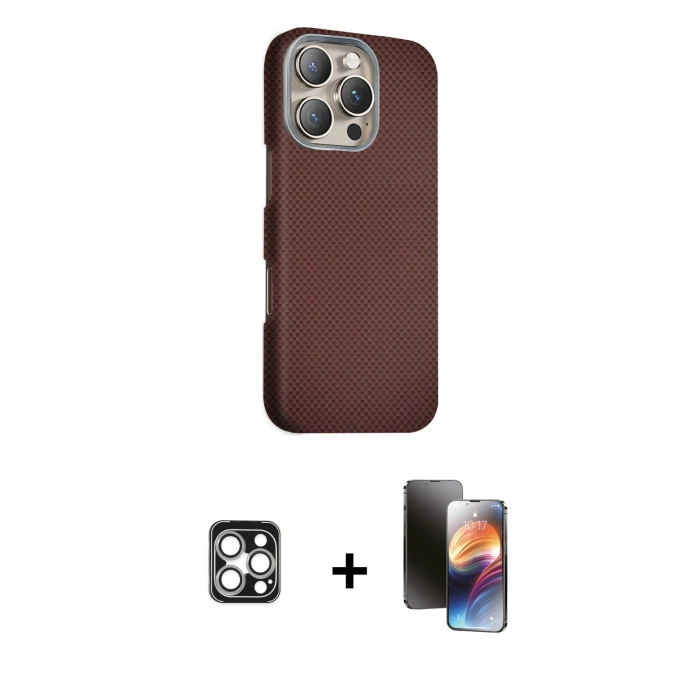 MARSİLYAN™- iPhone 16 Pro Max Kılıf Kozmos Klasik Prime - Siyah 3D Antistatik Mat Seramik Nano Ekran Koruyucu + PVD Metal Kamera Lens - GS