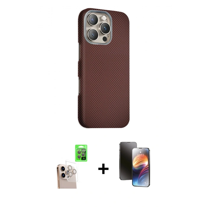 MARSİLYAN™- iPhone 16 Pro Max Kılıf Kozmos Klasik Prime - Siyah 3D Antistatik Mat Seramik Nano Ekran Koruyucu + Raze Metal Kamera Lens - NLGY