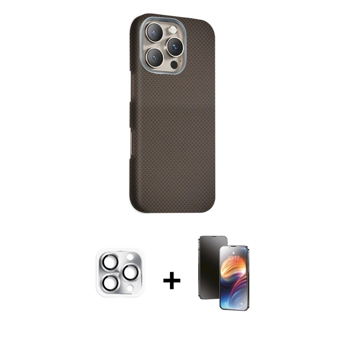 MARSİLYAN™- iPhone 16 Pro Max Kılıf Kozmos Klasik Prime - Siyah 3D Antistatik Mat Seramik Nano Ekran Koruyucu + Gümüş Pers Alüminyum Kamera Lens